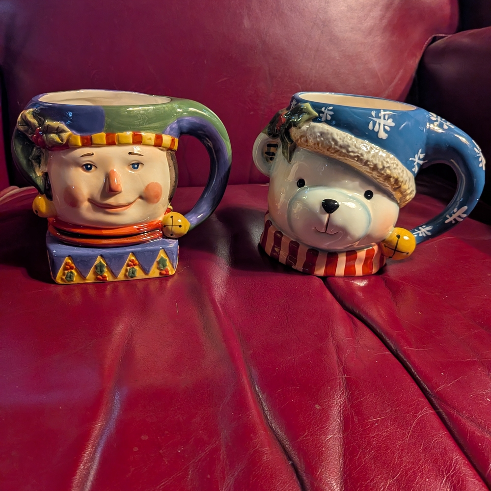Certified International Holiday Character Mugs - Blue and Red